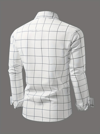 Simple Stripe And Plaid Pattern, Men's Casual Daily Thin Long Sleeve Lapel Shirt For Spring Summer