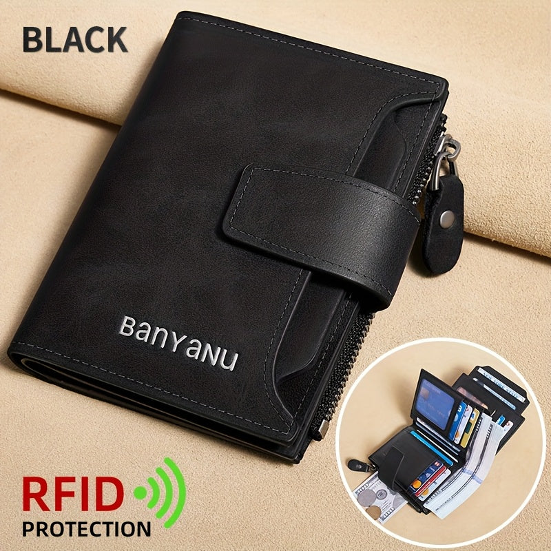 BANYANU Vintage Genuine Leather Wallet for Men - RFID Blocking, 17 Card Slots, Zippered Coin Pocket & Independent Card Holder, Brown, Perfect Father'S Day Gift, Secure Card Storage | Vintage Wallet | Durable Zipper Closure, B