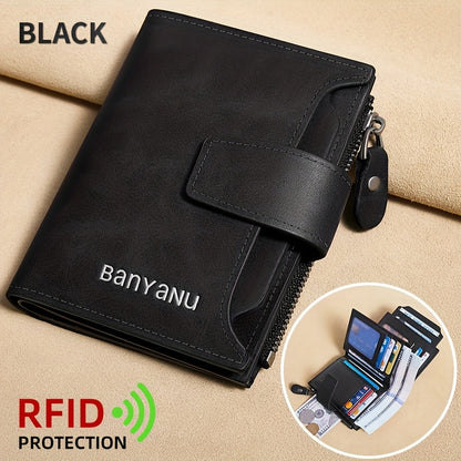 BANYANU Vintage Genuine Leather Wallet for Men - RFID Blocking, 17 Card Slots, Zippered Coin Pocket & Independent Card Holder, Brown, Perfect Father'S Day Gift, Secure Card Storage | Vintage Wallet | Durable Zipper Closure, B