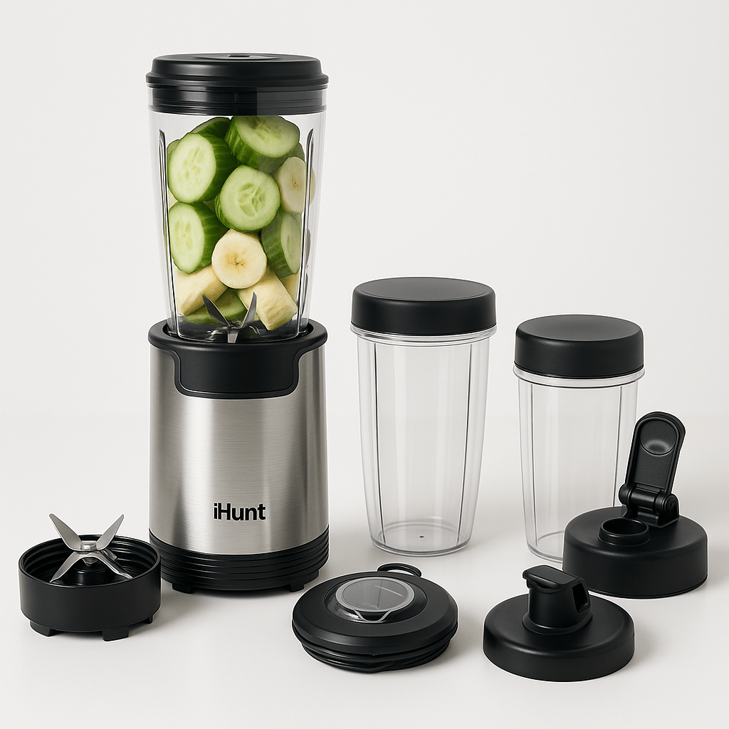 Multi Blender iHunt Bro 4-in-1, 900W, 18000 RPM, 1L, 6 Blades, Grinding, Smoothie Maker, Ice Crushing, 7 Accessories Included