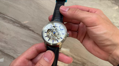 Pagani Design 2023 Men's Automatic Skeleton Watch, Self-Winding, Stainless Steel, Leather Strap, Pointer Series, Water Resistant To 100 Meters Sports Leather Watch