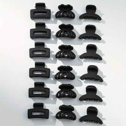 18PCS Rubber Frosted Black Square Hair Claw Mini Small Hair Clip Simple Hair Accessory Female