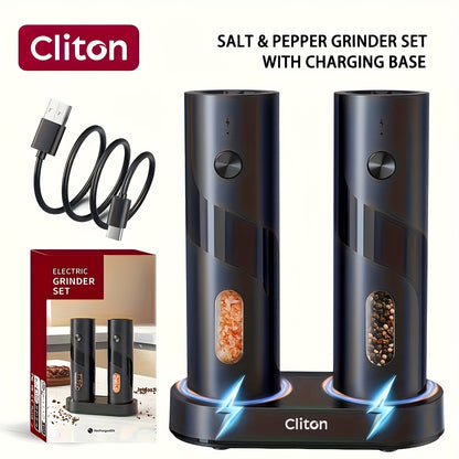 1pc or 2pcs Rechargeable Electric Salt & Pepper Grinder with LED Light - Automatic Salt & Pepper Mills, USB Charging, Adjustable Coarseness, 110ml Large Capacity, Ideal for Kitchen & Dining Use, Kitchen Spice Mill | Modern Ki