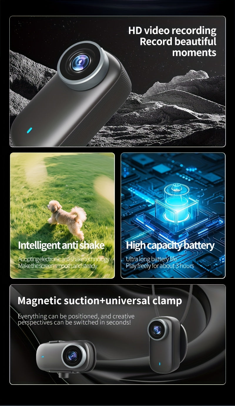 LEMNOI 4K Ultra HD Action Camera, Equipped with 360° Gimbal, Wi-Fi, 4K Video Recording, Long-Lasting Battery Life, Multiple Bicycle/Motorcycle/Helmet Mounts, Compact Design, Suitable for Outdoor And Urban Adventures, Adventu