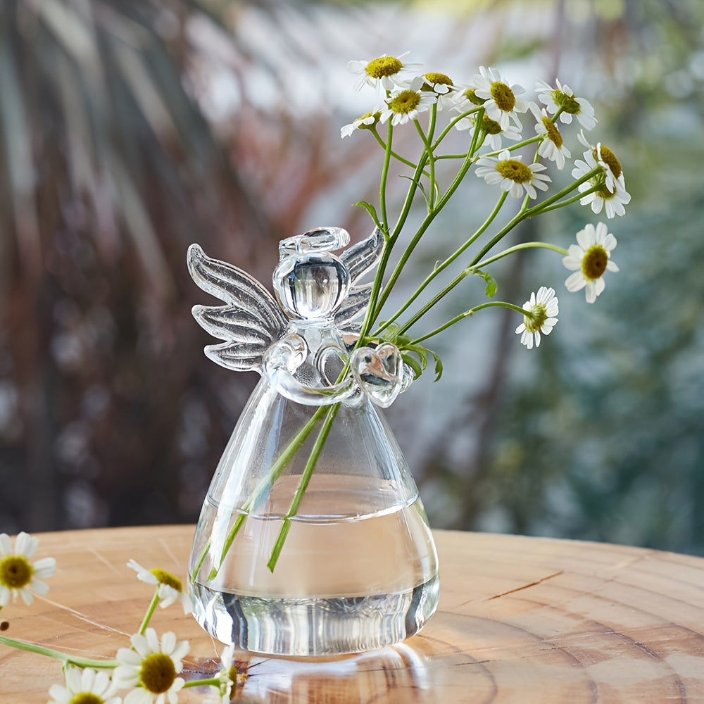 1pc Angel Design Glass Vase, Clear Flower Plant Terrarium Container Hanging Vase, Wedding Party Home Decor Garden Ornaments Hanging Planter