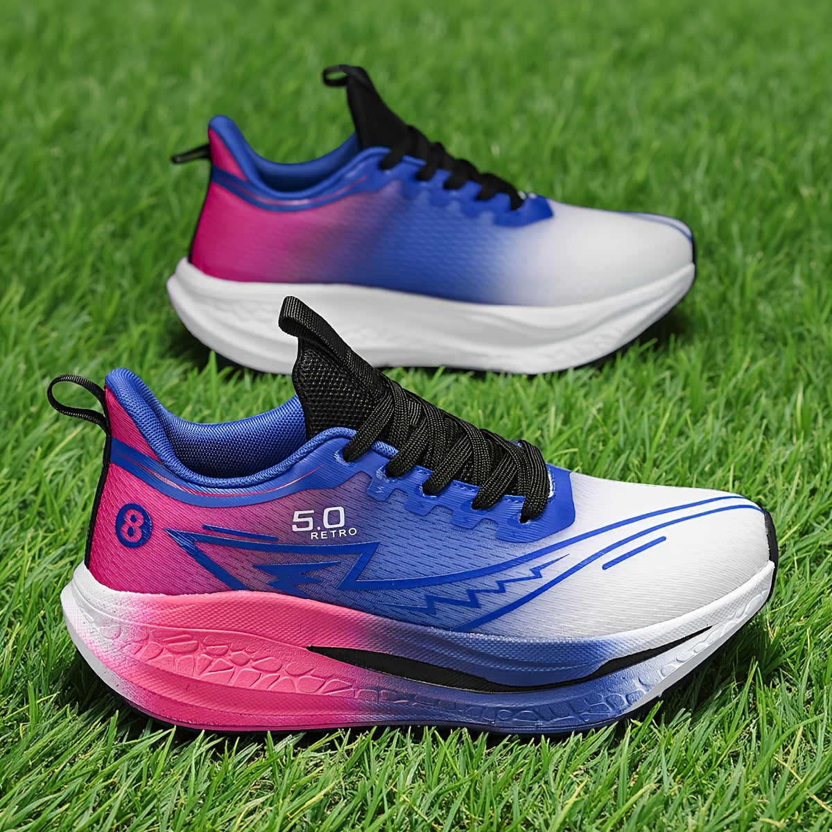 Unisex Gradient Color Breathable Running Shoes - Lightweight Cushioned EVA/TPR Sole, Geometric & Letter Print Design for Road Running, Gym, Casual Wear - All-Season Comfort Low-Top Sneakers, Gym Shoes, Athletic Footwear, Styl