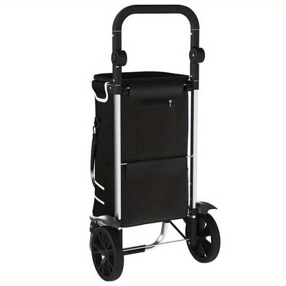 Outdoor shopping cart, shopping trolley with wheels and adjustable handle, black, 40L, durable and suitable for outdoor use, Shopping Trolley with Wheels And Bag, Large Shopping Cart with Wheels, Trolley Bags for Shopping, Fo