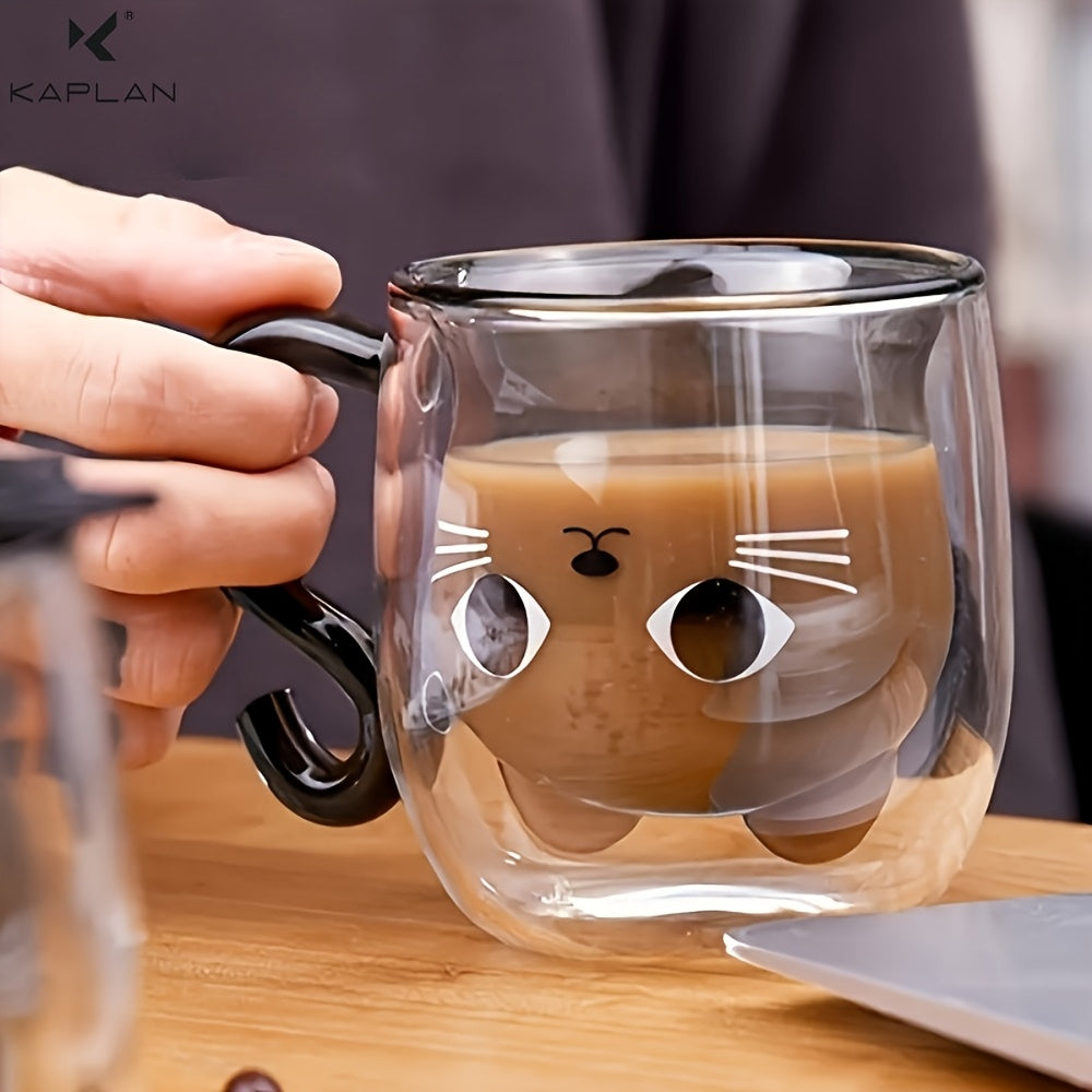 Charming Cat-Themed 9oz Glass Mug - Double Wall Insulated, Lead-Free Borosilicate Coffee Cup with Handle - Perfect Gift for Cat Lovers, Women, Teachers & Friends, Cat Mug