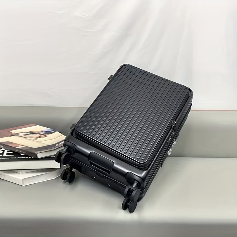 Hard Shell Spinner Luggage, Front Opening, Telescopic Handle, Durable ABS+PC Material, TSA Lock, Cup Holder, Shock Absorbing Wheels, Iron Pull Handle, No Electricity Required, No Print, for Travel