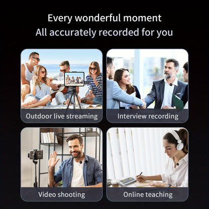 Professional Wireless Lavalier Microphone with Noise Cancellation, USB-C Rechargeable, Compatible with for iphone 17/16/15 & Android, Compact Design for Vlogging, Interviews, Conferences, and Content Creators, Vlogging Microp