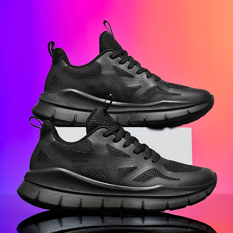 Men's Breathable Running Shoes - Lightweight Cross-Training Sneakers with MD Sole, White & Black Striped Low-Top Design for Gym, Jogging & Casual Wear, Sleek Sporty Look, Cushioned Comfort