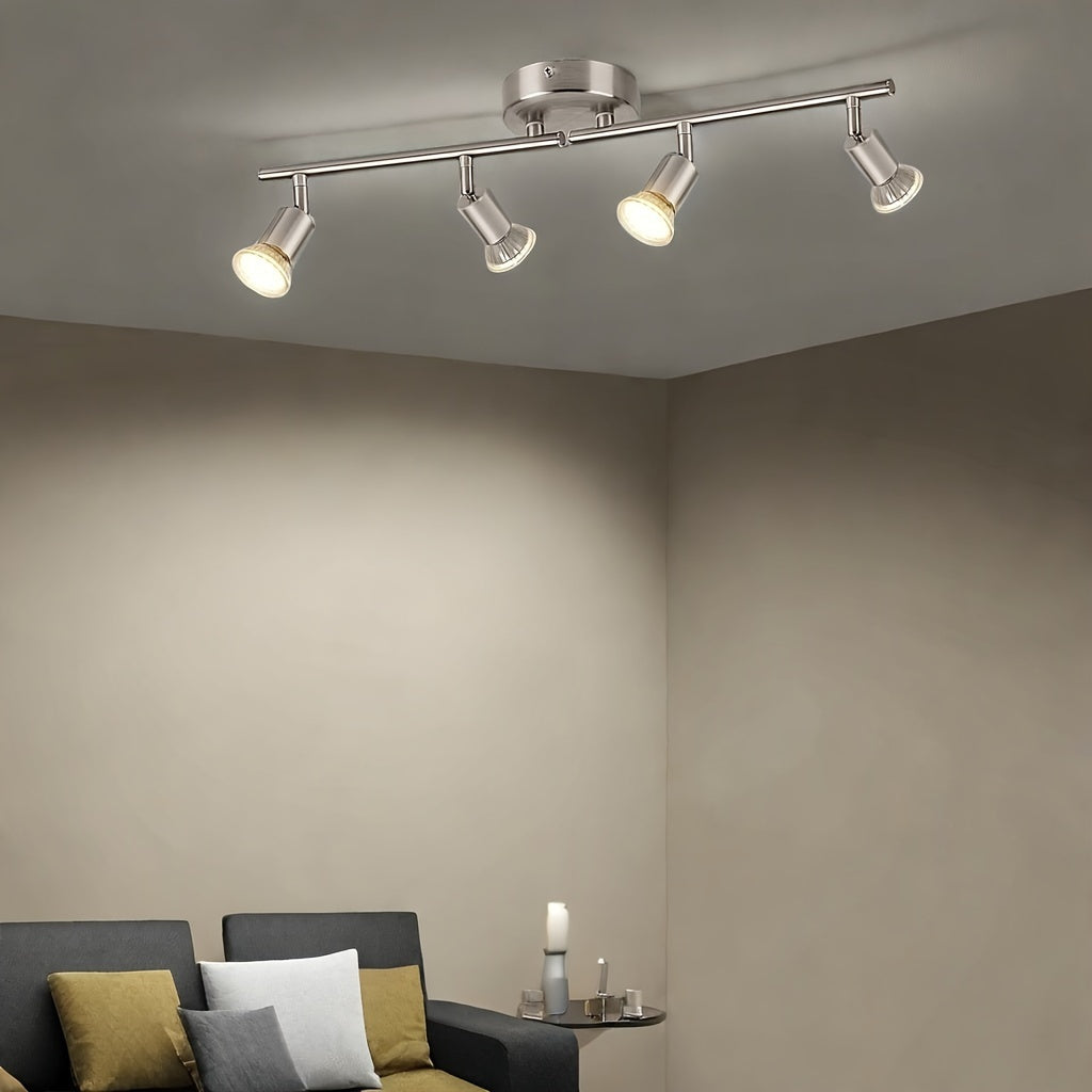 AMANSOUR Modern 4-Flame LED Ceiling Light, 330° Rotatable Spotlight, Semi Flush Mount, Matte Nickel, Cast Iron, Switch Control, Hard-Wired 110-240V, for Kitchen, Living Room, Bedroom - No Bulbs Included