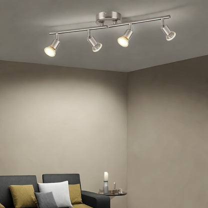 AMANSOUR Modern 4-Flame LED Ceiling Light, 330° Rotatable Spotlight, Semi Flush Mount, Matte Nickel, Cast Iron, Switch Control, Hard-Wired 110-240V, for Kitchen, Living Room, Bedroom - No Bulbs Included