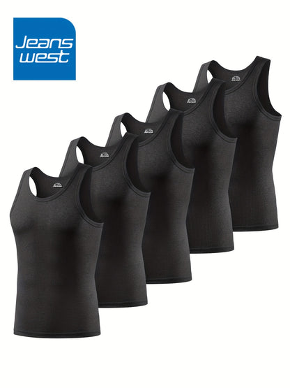 JEANSWEST 5pcs Men'S Tank Tops - Slim Fit Solid Color V-Neck T-Shirts, Breathable Stretch Fabric, Casual & Comfortable for Casual Attire, Solid Color Tank Tops | Vneck Tank Tops | Stretchy Fabric