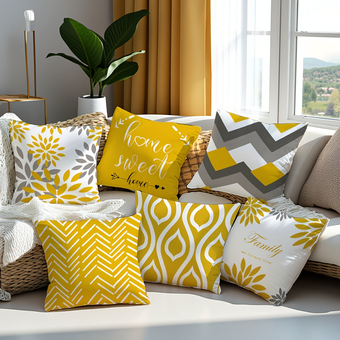 6pcs Modern Geometric & Floral Print Throw Pillow Covers, 44.96cm - Polyester, Machine Washable, Zip Closure - Ideal for Living Room, Bedroom, and Home Decor (Covers Only), Decorative Pillows | Contemporary Style | Zippered P