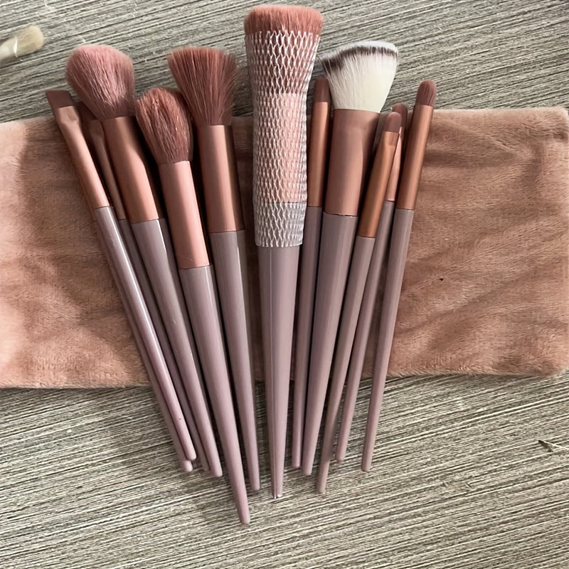 Luxurious 13pcs Makeup Brush Set With Soft Synthetic Bristles - Includes Travel Pouch, Fragrance-Free For All Skin Types