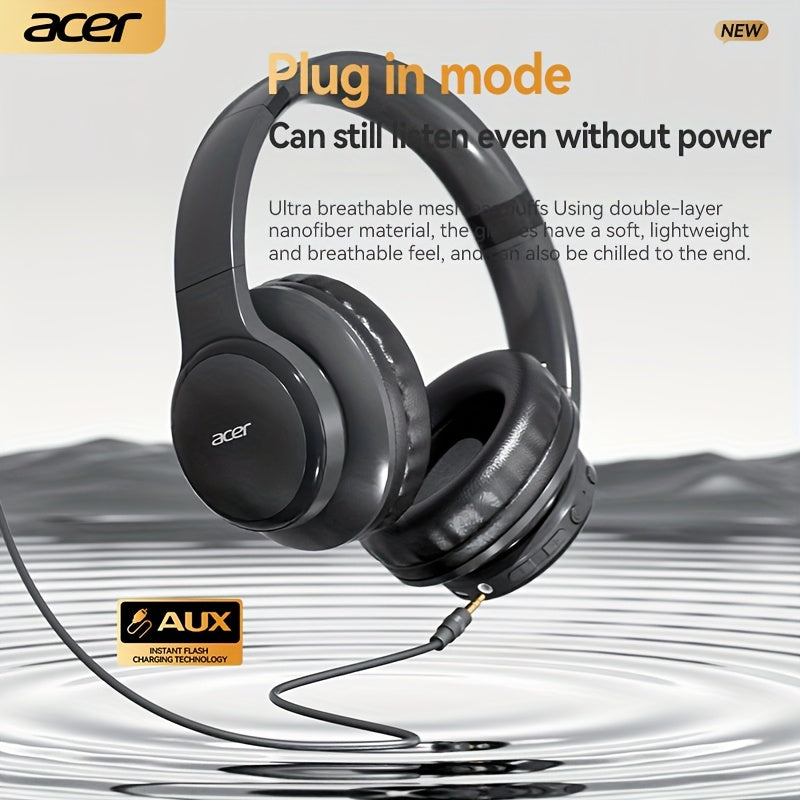 Upgraded Wireless Over-Ear Headphones with Bass-Enhanced Sound, Lightweight Foldable Design Featuring Built-In Microphone. Includes 3.5mm Audio Cable