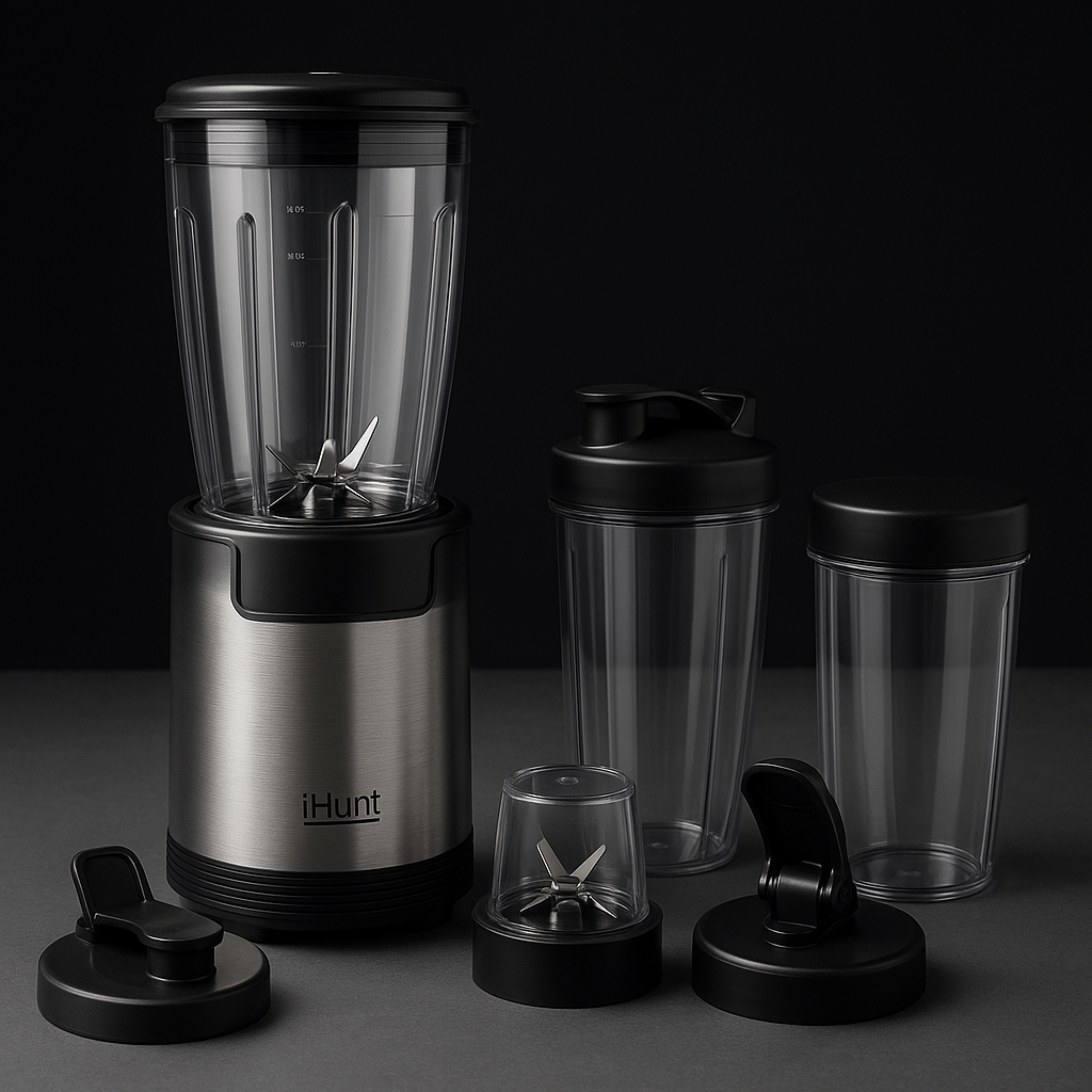 Multi Blender iHunt Bro 4-in-1, 900W, 18000 RPM, 1L, 6 Blades, Grinding, Smoothie Maker, Ice Crushing, 7 Accessories Included