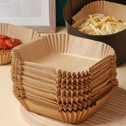 100pcs Non-Stick Air Fryer Liners - Brown Paper Sheets for Baking, Roasting And Microwaving - Easy to Clean, Healthier Cooking, Great for Home And Commercial Kitchens, Air Fryer Accessories