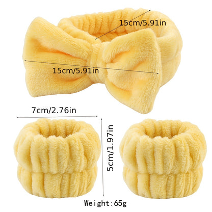 1pc/3pcs Cute Bow Hair Band And Wristband Set, Women Spa Headband For Washing Face, Makeup Hair Band, Skincare Headbands