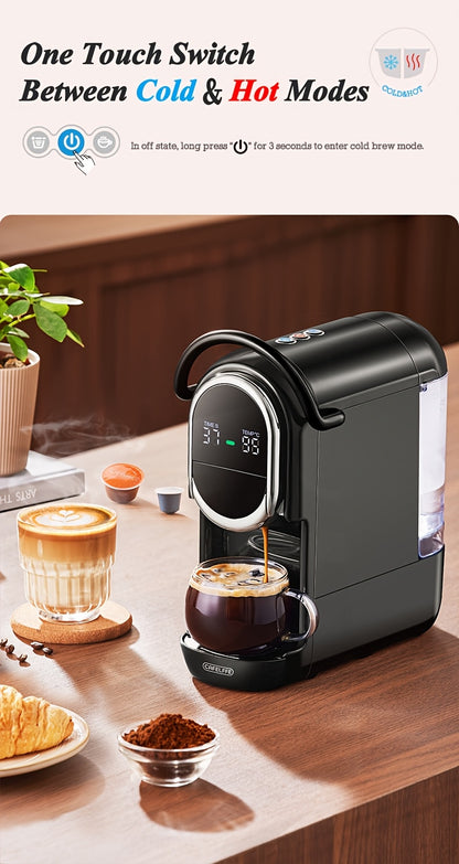 CAFELFFE 4-in-1 Capsule Coffee Machine | 19 Bar Espresso Maker | Smart Temp Control & 7 Preset Brewing Times | Compatible with Nes/DG/ Capsules Ground Coffee/ESEpod | Premium Gift Set for Coffee Lovers & Family, Automatic Esp