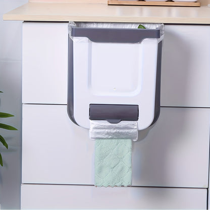 1pc Large Foldable Hanging Trash Can for Kitchen Cabinet Doors - Space-Saving, Wall-Mounted Waste Basket in White & Gray with Creative Sorting Feature, No Electricity Required, Cabinet Door Trash Can|Modern Kitchen Accessory|