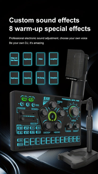 Podcast Live Broadcast Kit, SX91 Live Sound Card + BM800 Podcast XLR Condenser Microphone, Professional Mixing Equipment Set, Ideal for Gaming, Live Broadcasting, Recording Streaming Podcasts, Video Studio, Compatible with La