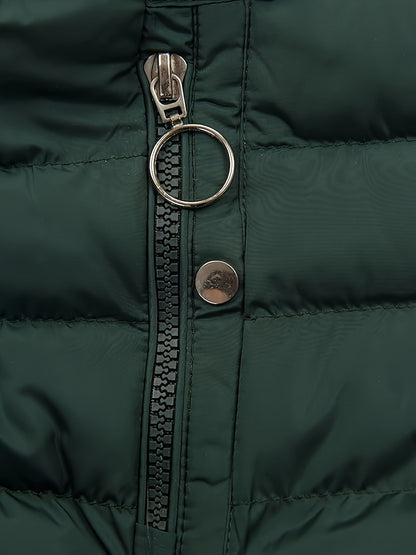 Women's Winter Fleece-Lined Hooded Jacket - Mid-Length Relaxed Fit Coat with Zipper Front, Long Sleeve Casual Outerwear for Cold Weather