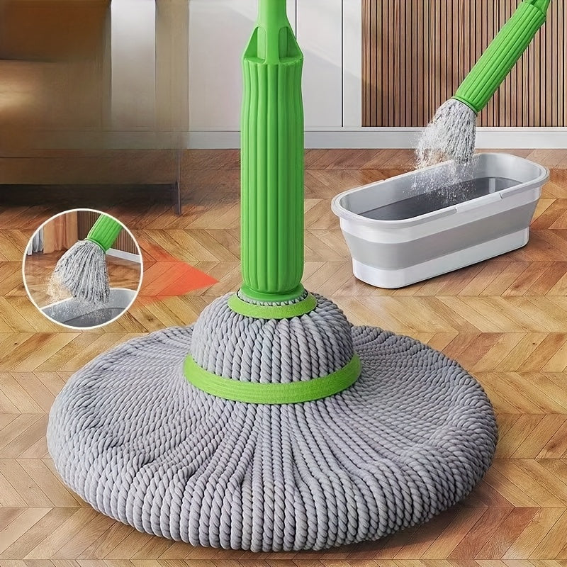 1pc Super Absorbent Rotary Mop with Green Handle - Ideal for Home, Kitchen, School, Office, Bathroom & RV Travel - 7pcs Set | Easy-to-Clean Microfiber Mop Head & Bucket