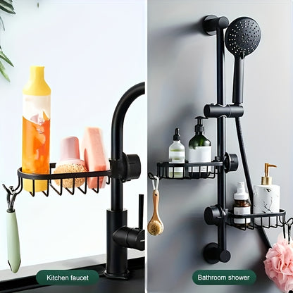 2pcs Aluminum Shower Caddy - Sturdy & Easy to Install with Hooks, Suitable for Shampoo, Body Wash, Sponge Brush - Modern Style, Rust-Resistant Material, Bathroom Accessory
