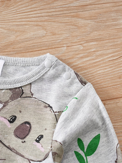 Baby Cute Cartoon Koala Long Sleeve Crew Neck Rompers