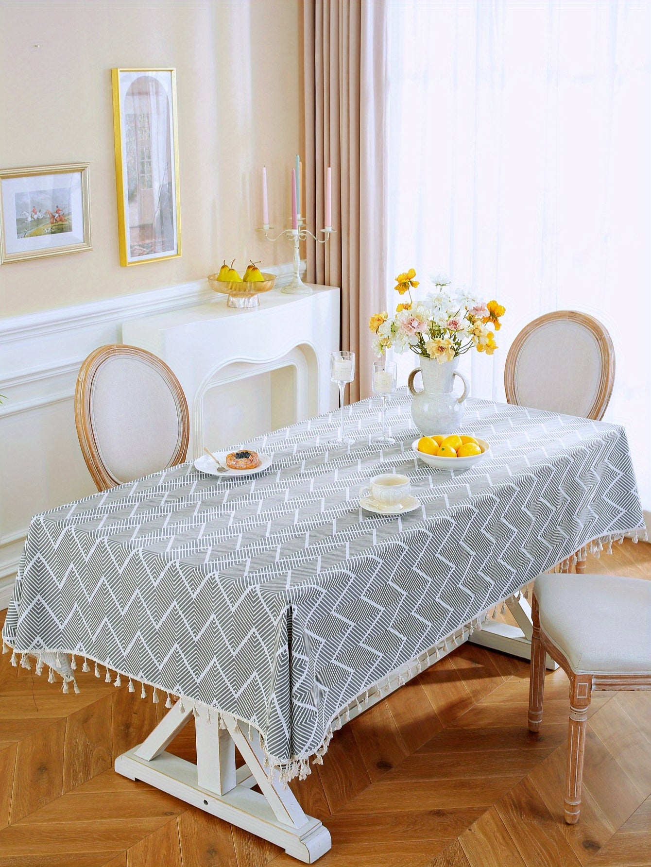 1pc, Bohemian Geometric Wave Pattern Tablecloth - European Style Cotton and Linen Rectangular Tablecloth for Farmhouse, Restaurant, Picnic, Camping, Birthday Party Decoration and Home Decor