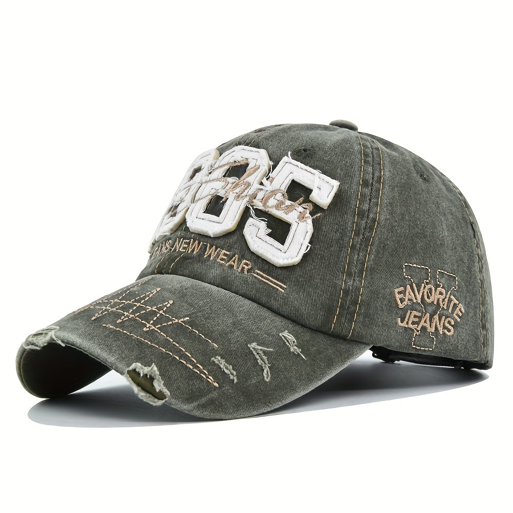 1985 Embroidery Ripped Baseball Cap Washed Distressed Patch Adjustable Dad Hat Vintage Lightweight Sunscreen Sports Hat