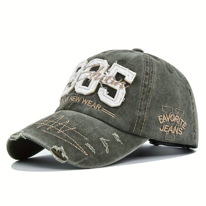 1985 Embroidery Ripped Baseball Cap Washed Distressed Patch Adjustable Dad Hat Vintage Lightweight Sunscreen Sports Hat