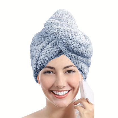 Microfiber Hair Towel Wrap 1 PCS - Soft and Fluffy Waffle Weave, Fast Drying Hair Cap with Button, Knit Fabric, Suitable for Bathroom - Contemporary Polyester Space-Themed Towel for Women, Highly Absorbent