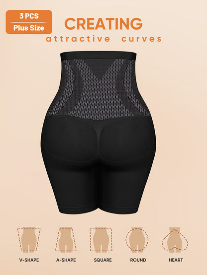 3-Pack Plus Size Women's Shaping Panties, High Elasticity Briefs