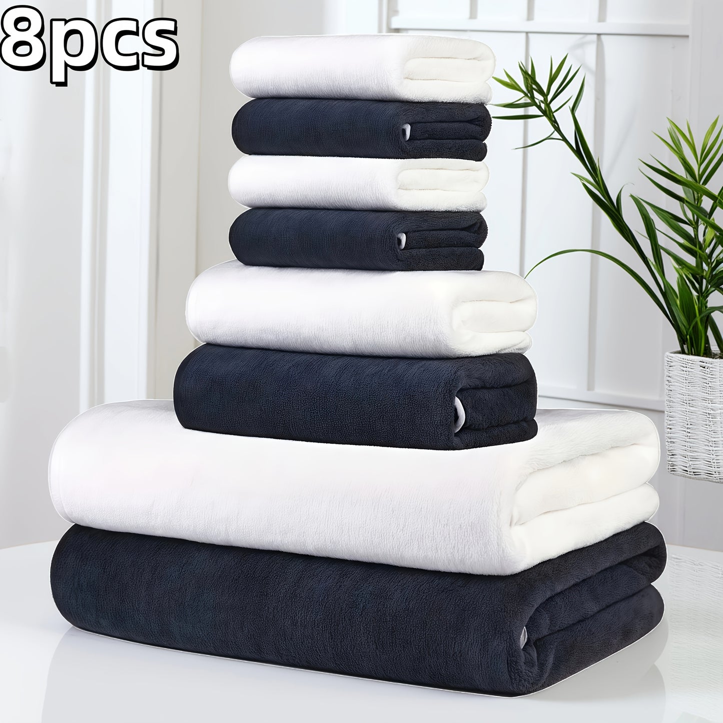 8-Pack Ultra-Soft Coral Fleece Bath Towel Set, 2 Bath Towels 69.85 X 139.7 cm, 2 Hand Towels 34.8 X 74.93 cm, 4 Square Towels 29.97 X 29.97 cm, Quick-Drying, Highly Absorbent And Lightweight, Gentle Camping Towels