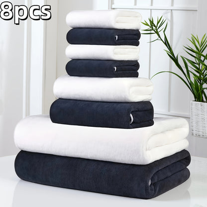 8-Pack Ultra-Soft Coral Fleece Bath Towel Set, 2 Bath Towels 69.85 X 139.7 cm, 2 Hand Towels 34.8 X 74.93 cm, 4 Square Towels 29.97 X 29.97 cm, Quick-Drying, Highly Absorbent And Lightweight, Gentle Camping Towels