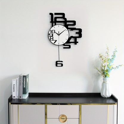 1pc Modern Minimalist Personality Metal Wood Creative Wall Clock, Large Battery Operated Clock For Living Room, Kitchen, Bedroom, Dining Room And Office Decor, For Autumn Thanksgiving Halloween Harvest Festival, Home Decor, A