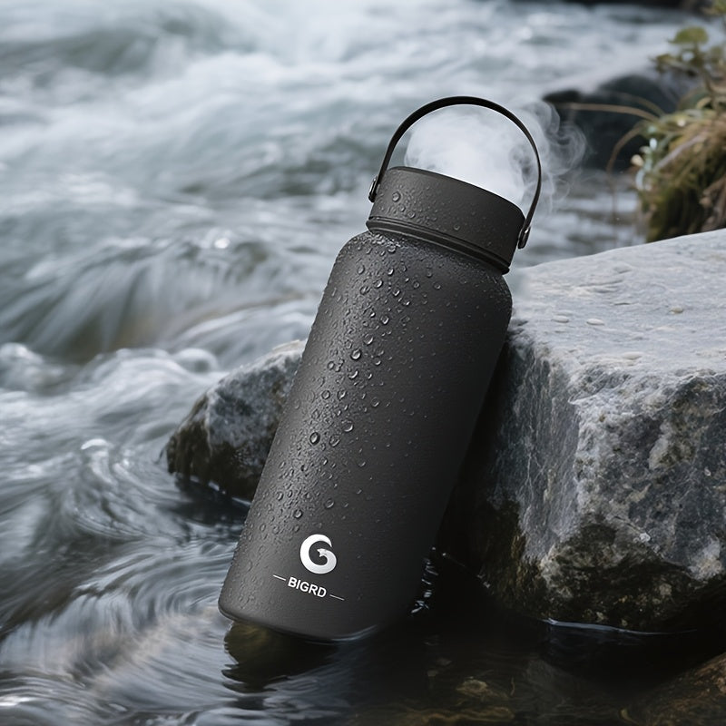 BIGRD 1000ml stainless steel sports Bottle leak proof water bottle double cap Bottle suitable for carbonated water bottle, silicone handle cap/direct drinking cap, suitable for sports/outdoor/camping/fitness/yoga, Yoga Gear,