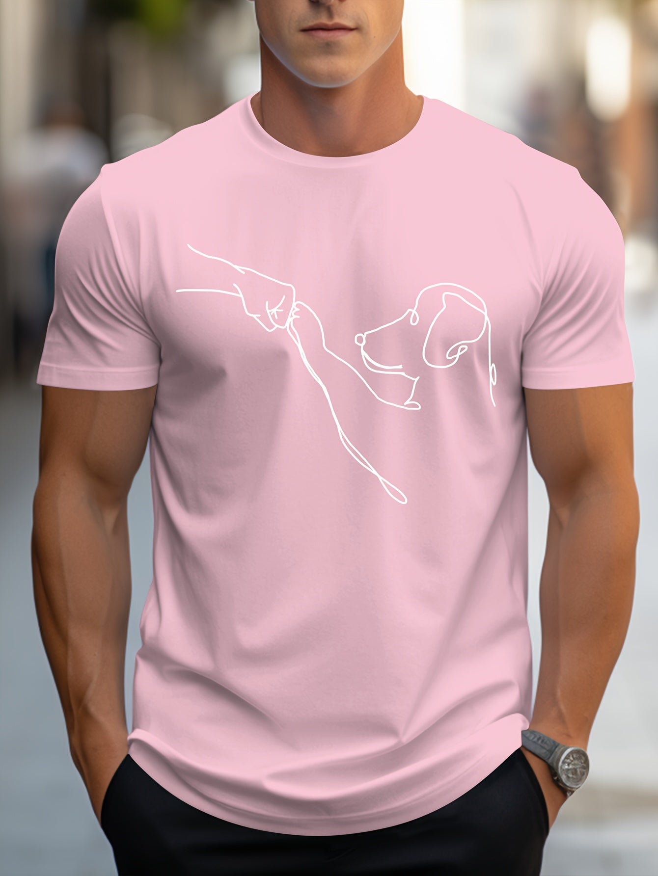 MBDMBD Men's Minimalist Dog Line Art Graphic T-Shirt - Vibrant Yellow with Black dog outline, Lightweight Summer Casual Everyday Tee for Pet Lovers - Machine Washable Apparel, Dog Tshirt, Classic Round Neck, Comfortable Fit