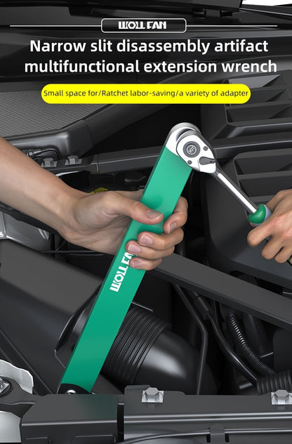 WOLLFAN Multi-Functional Extension Wrench, 39cm/15.35inch, Ratchet Conversion, Narrow Extension, Quick Release Socket, Universal Tool for Car Maintenance, Durable Material