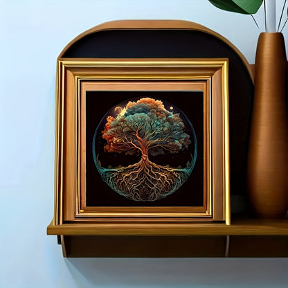 Quadro 5D DIY Diamond Painting – Pôr do Sol com Grande Árvore