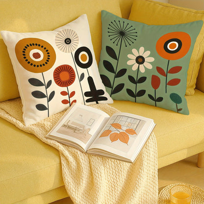 4pcs Vibrant Floral Plush Pillow Covers - Modern Abstract Design in Yellow, Blue, Green with Daisies & Vases, Soft & Cozy Decorative Cushion Cases for Living Room, Bedroom, Sofa - Machine Washable, Zipper Closure, No Inserts,