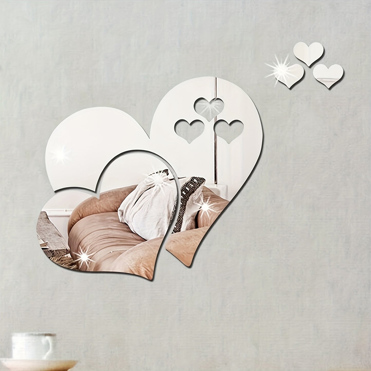 Conjunto de 5 autocolantes espelhados em acrílico inquebráveis ​​com formato de coração para decoração de parede de quarto, sala de estar, sala de jantar, cozinha e escola (26 x 20 cm).