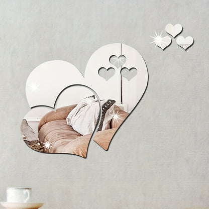 Conjunto de 5 autocolantes espelhados em acrílico inquebráveis ​​com formato de coração para decoração de parede de quarto, sala de estar, sala de jantar, cozinha e escola (26 x 20 cm).