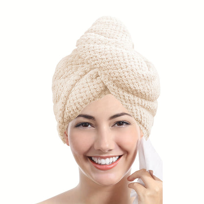 Microfiber Hair Towel Wrap 1 PCS - Soft and Fluffy Waffle Weave, Fast Drying Hair Cap with Button, Knit Fabric, Suitable for Bathroom - Contemporary Polyester Space-Themed Towel for Women, Highly Absorbent
