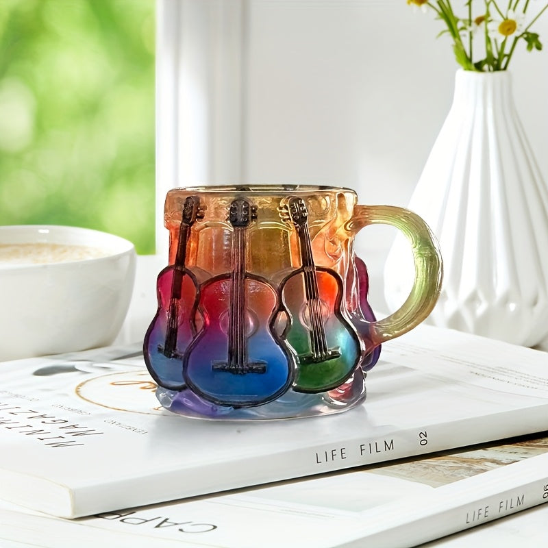Novelty Guitar Art Mug - Vibrant Electric Guitar Design, High-Quality Glass Coffee Cup for Music Lovers, Durable Home & Office Decor, Perfect Gift for Musicians & Guitar Enthusiasts, Guitar Accessories, Musical Decor, Artisti
