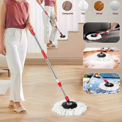 360-degree Rotating Mop and Bucket, 154.94cm Stainless Steel Mop Handle with Adjustable Length, Comes with 3 Ultrafine Fiber Replacement Mop Heads, Very Suitable for Cleaning on Boats, Floor Cleaning, Ceiling Cleaning