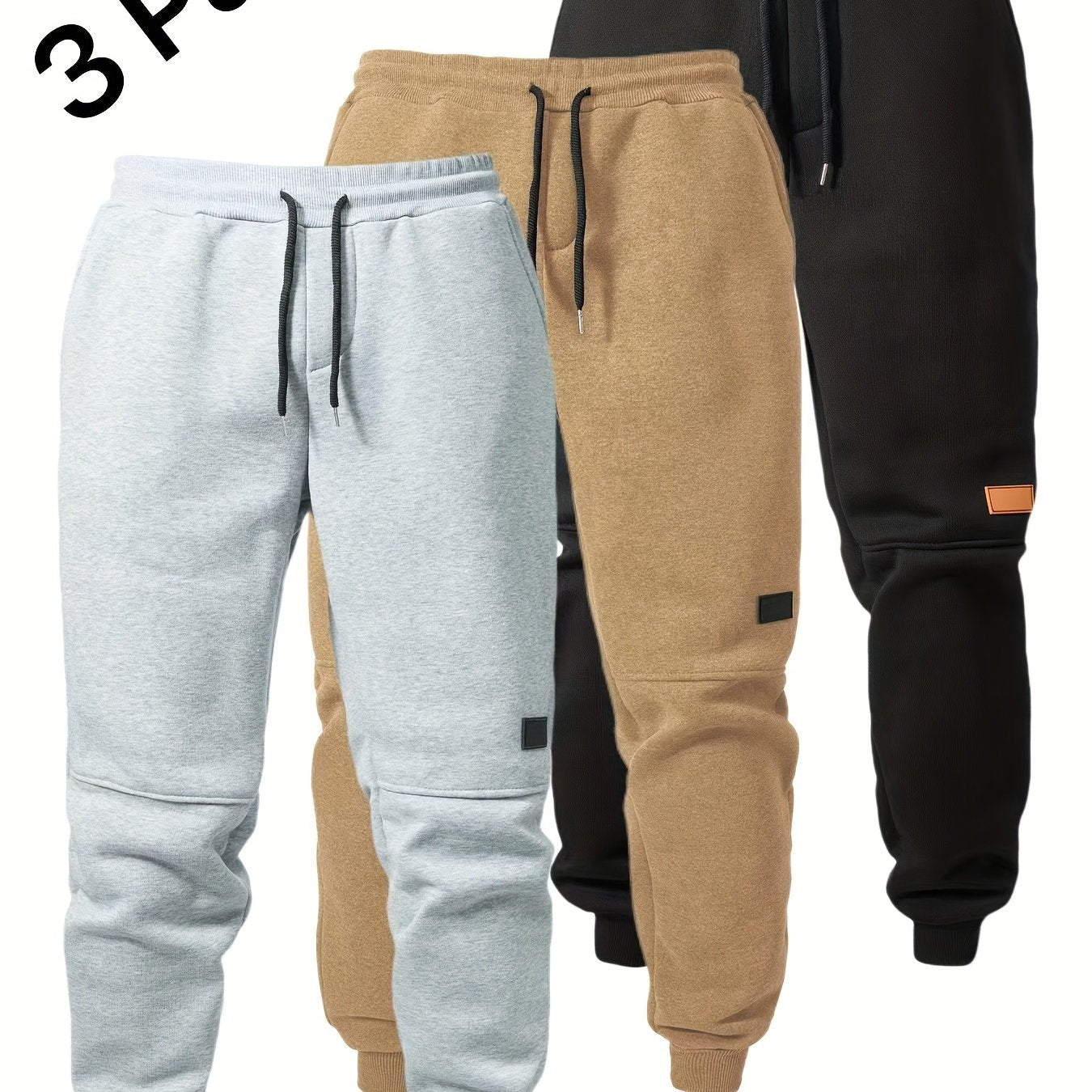 3pcs Men's Casual Athletic Joggers - Durable, Versatile & Warm Polyester Sweatpants with Drawstring Waist, Machine Washable - Black, Dark Gray, Navy Blue